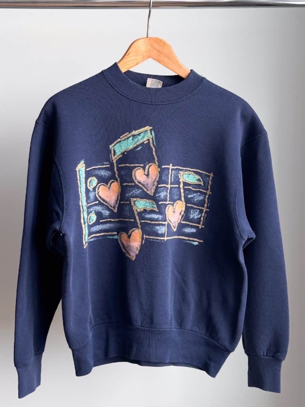 Vtg 90s Air Waves Music Notes Heart Crew Sweatshirt M Chalk Art Grandmacore